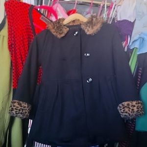 Girls faux wool coat with leopard trim